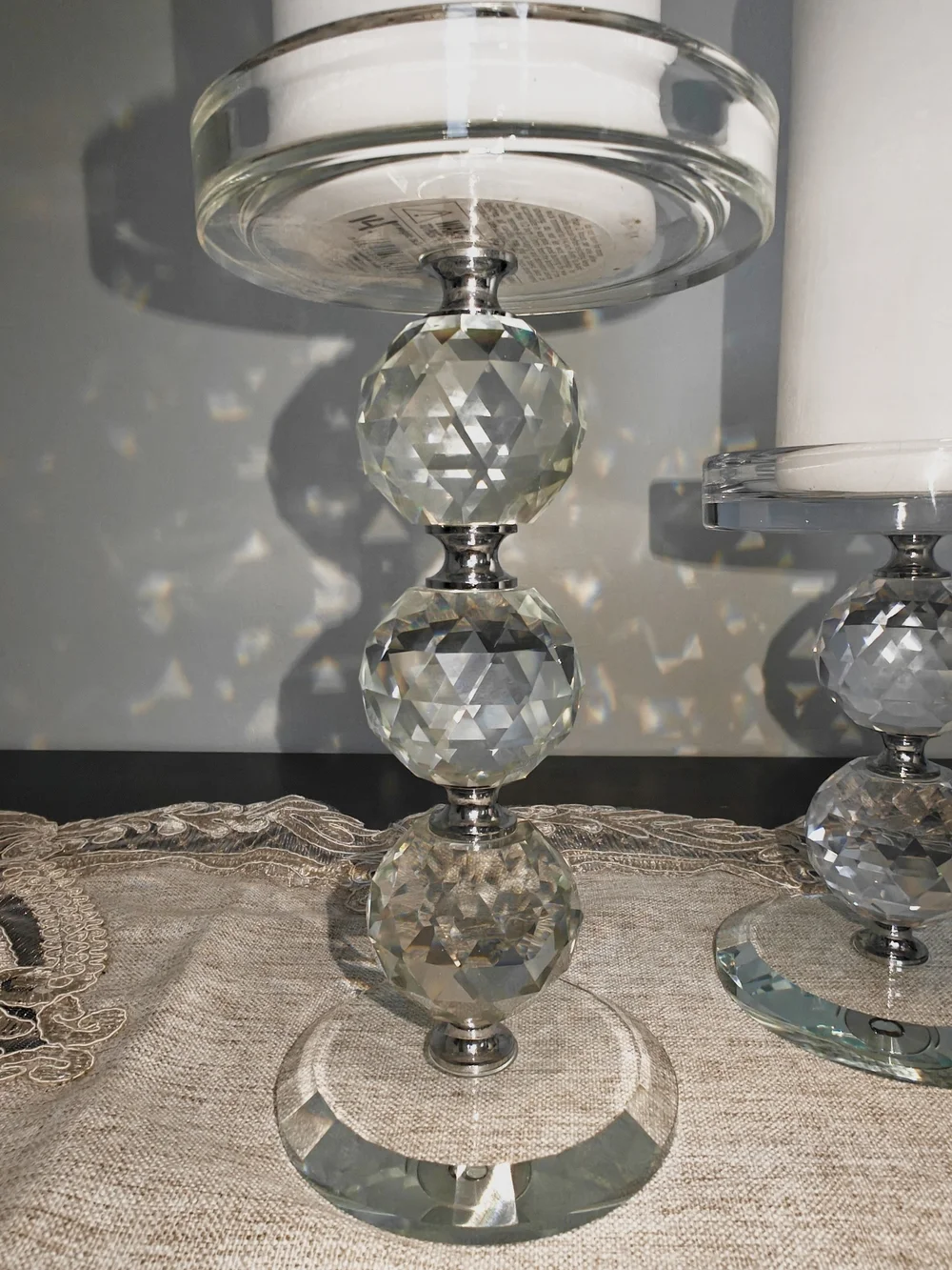 Crystal Orb Glass Pedestal Candle Holders by Valerie— Set of 3